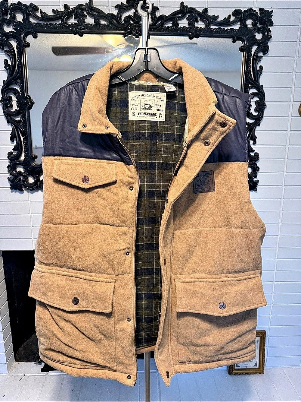 Lifted Reserve Group Insulated Vest Plaid-Lined Vest in Brown & Black 2XL